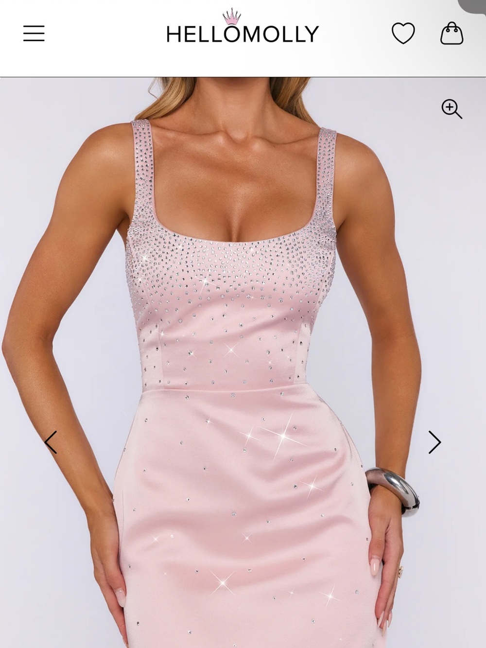 Hello Molly THAT GIRL GLOWS SATIN EMBELLISHED MINI DRESS BLUSH Pink Crystal